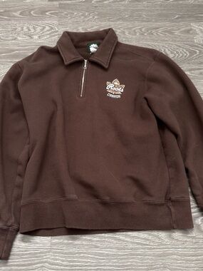 Roots Men's Brown Quarter-Zip Sweatshirt with Embroidered Logo
